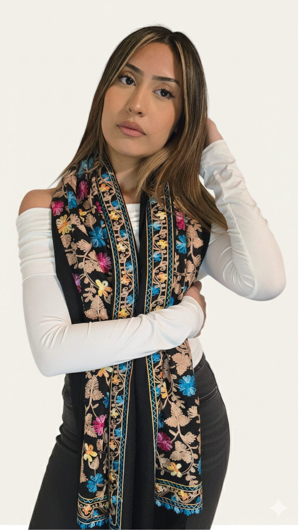 the "heirloom" alpaca & silk embroidered wrap black the "heirloom" alpaca & silk embroidered wrap black